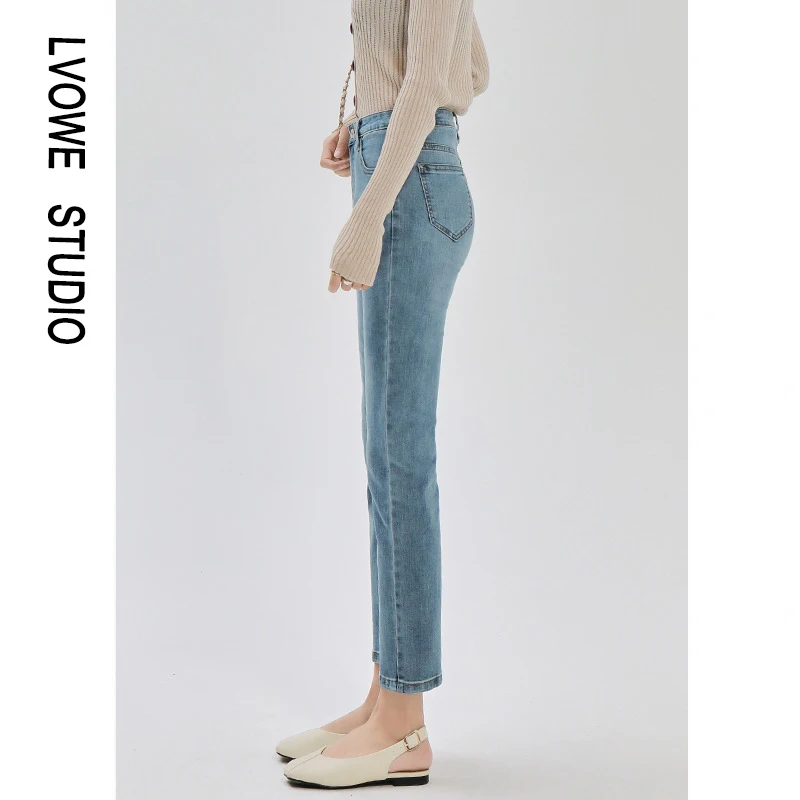 

LVOWE 2021 New Spring And Autumn Light-Colored Straight-Leg Jeans Women's High-Waisted Slim And Tall Slim Chic Women's Jeans
