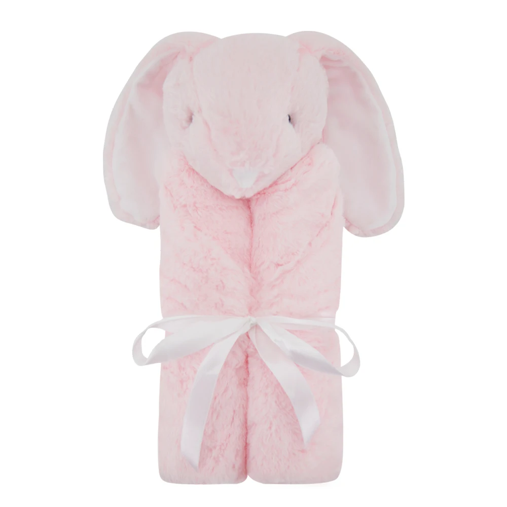 Детское Двухслойное плюшевое одеяло, пеленка с розовым Кроликом, постельное белье для новорожденных, детское одеяло