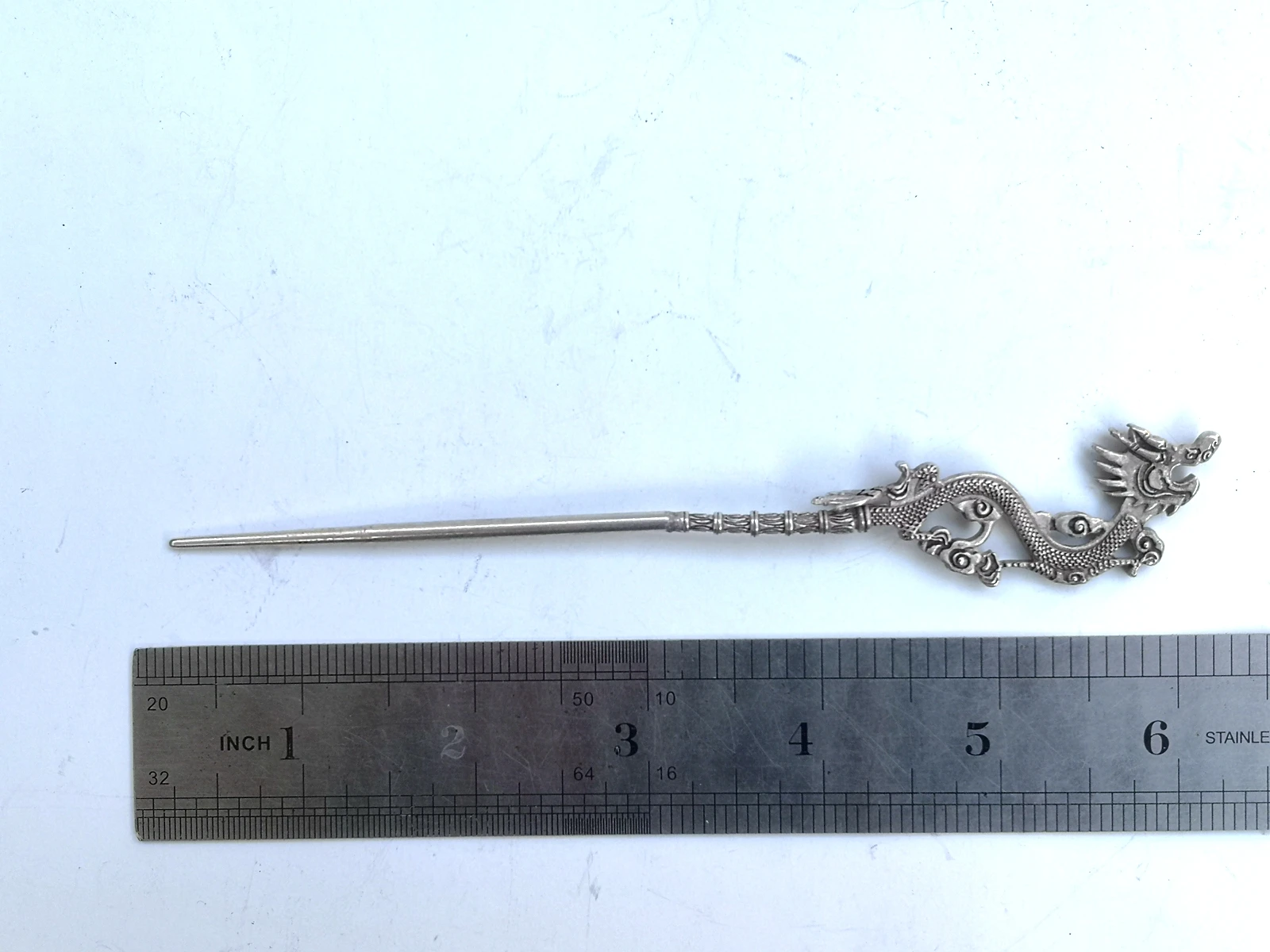 

YIZHU CULTUER ART Collection Old China Tibet Silver Handmade Dragon More Hair Decoration Gift