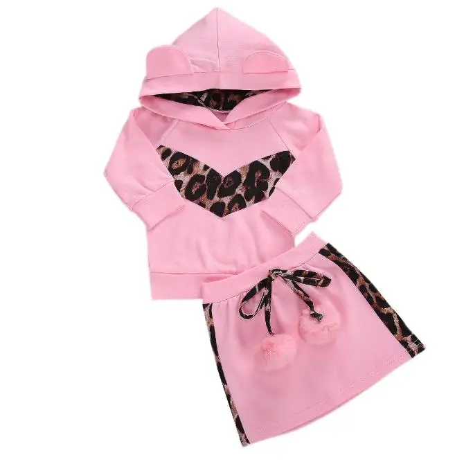 

Осенняя одежда для маленьких детей из 2 предметов толстовка с капюшоном и длинными рукавами костюм с короткой юбкой с леопардовым принтом д...
