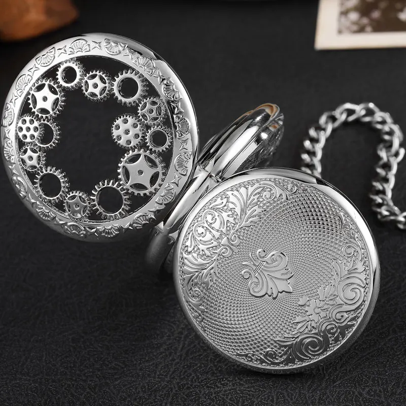 Vintage Steampunk Gears Hollow Bronze Mechanical Pocket Watch Fob Chain Hand Wind Skeleton Necklace Clock Men Womens Gifts | Наручные