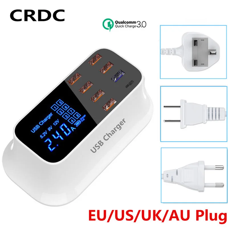 Зарядное устройство CRDC USB 8 портов Быстрая зарядка 3,0 QC 3,0 светодиодный дисплей для мобильного телефона быстрое зарядное устройство адаптер для iPhone Xiaomi USB-зарядное устройство