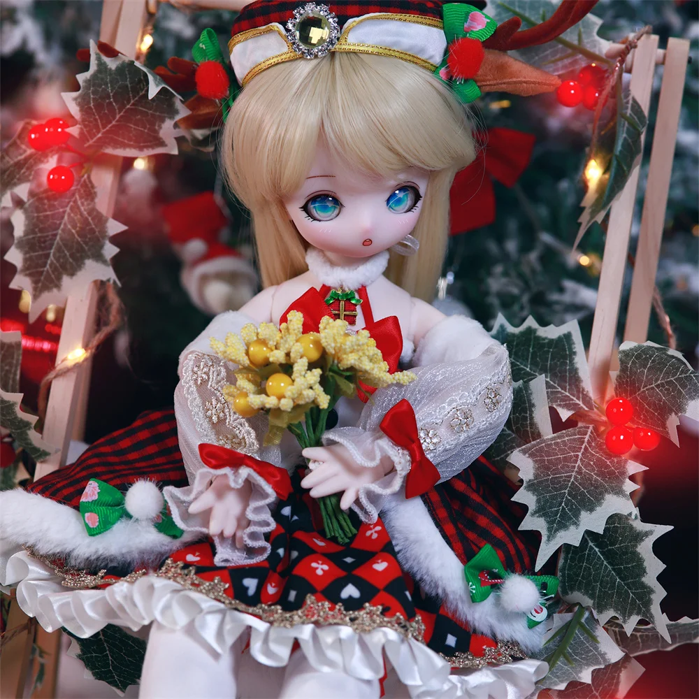 

DBS 1/4 BJD 45cm doll Christmas style joint body with dress, wig, make-up face for girl gift