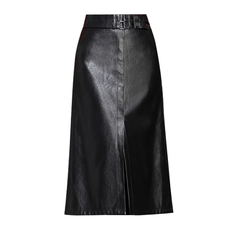 

WOMEN PU SKIRTS leather skirt tall waist new fund 2019 autumn winters split fashion professional female skirt 9897