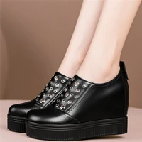 casual shoes women genuine leather high heel platform pumps shoes female round toe fashion sneakers wedges oxfords chic shoes