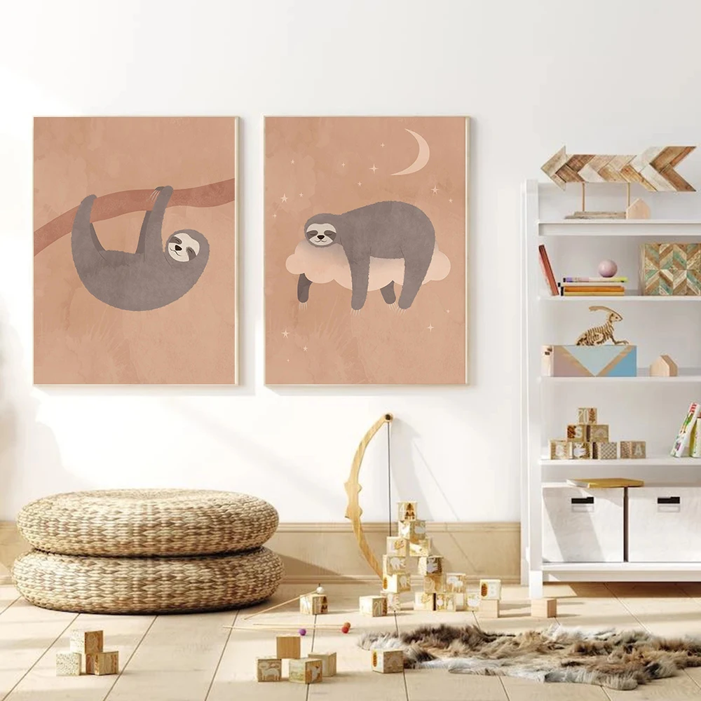 

Nordic Posters And Prints Boho Cute Sloth Wall Art Playroom Moon Cloud Canvas Painting Cartoon Wall Pictures Kids Room Decor