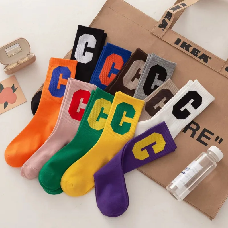 

korean style harajuku Letter C hip hop socks men women calcetines mujer chaussette femme japanese fashion couple long sport sock