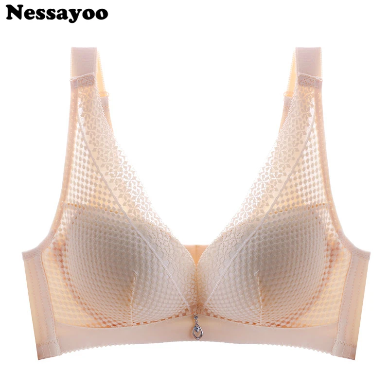 

ultra thin bralette sexy lingerie wireless summer deep V bras for women full cup lace brassiere young girl push up minimizer bh