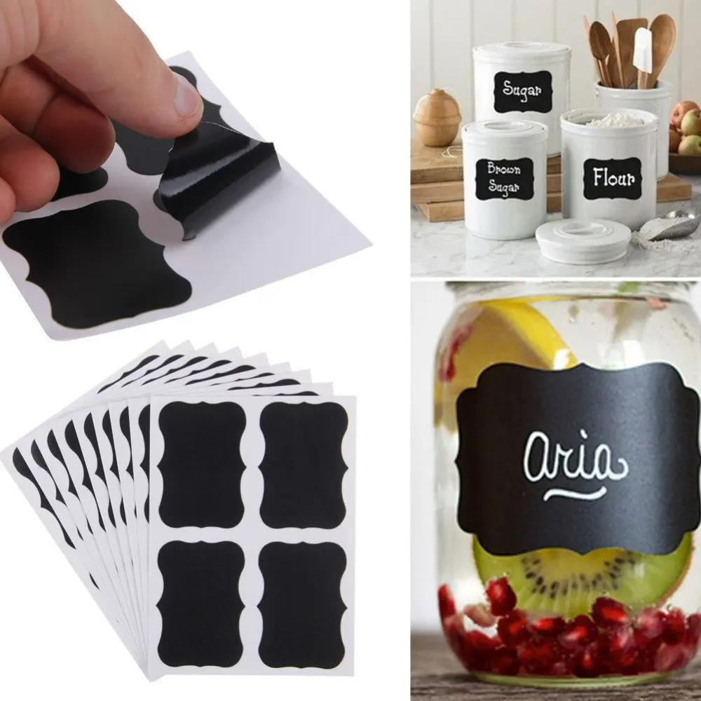 48/80pcs Removable Jar Sticker Labels Cupboard Organizer Stickers With Pen Adhesive Chalkboard Decal Tags Canisters | Дом и сад