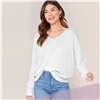 SHEIN белый Однотонный свитер с v-образным вырезом и открытыми плечами женские топы осенние Повседневные базовые офисные женксие кофты с длинными рукавами