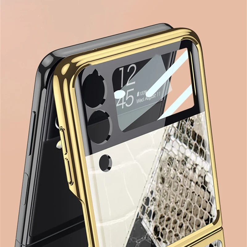 lens glass protection case for samsung galaxy z flip 3 phone cover plating frame hard tempered glass case for galaxy z flip3 5g free global shipping