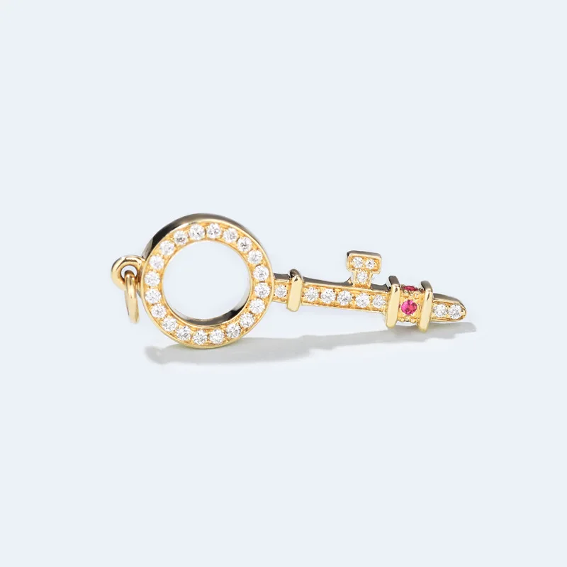 Нежный ключ алмаз натуральный рубин 18 К цельное настоящее золото AU750 кулон