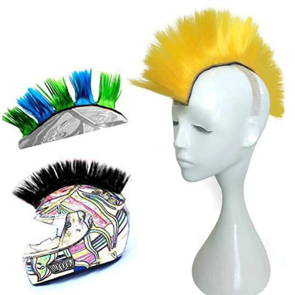 Bicycle Universal Synthetic Wigs Helmet Hawks Mohawk Reusable Motorcycle Accessories Racing Outdoor Hair Sticker Stick On Solid |