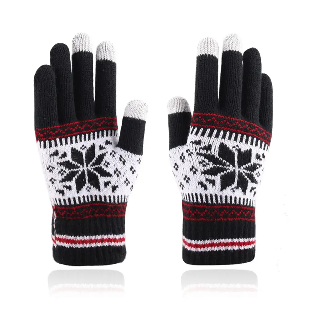 

Christmas gifts Unisex Snowflake Maple Leaf Knitted Gloves Thicken Warm Touch Screen Mittens calentador de manos ligant 2020