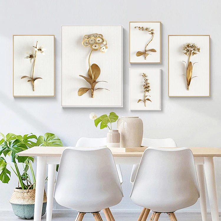 

Golden Plant Leaves and Flowers Wall Art Canvas Painting Wall Pictures for Living Room Nordic Decoration Pictures Morden Decor