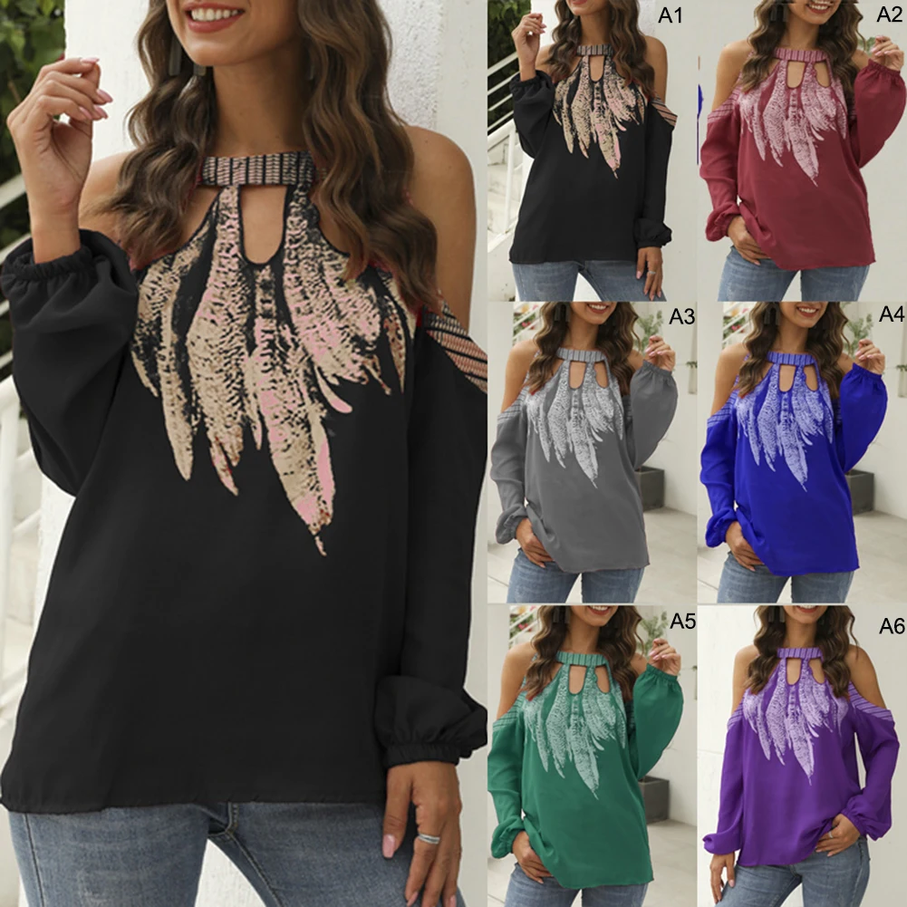 Женская Кружевная футболка с открытыми плечами длинным рукавом|Футболки| |