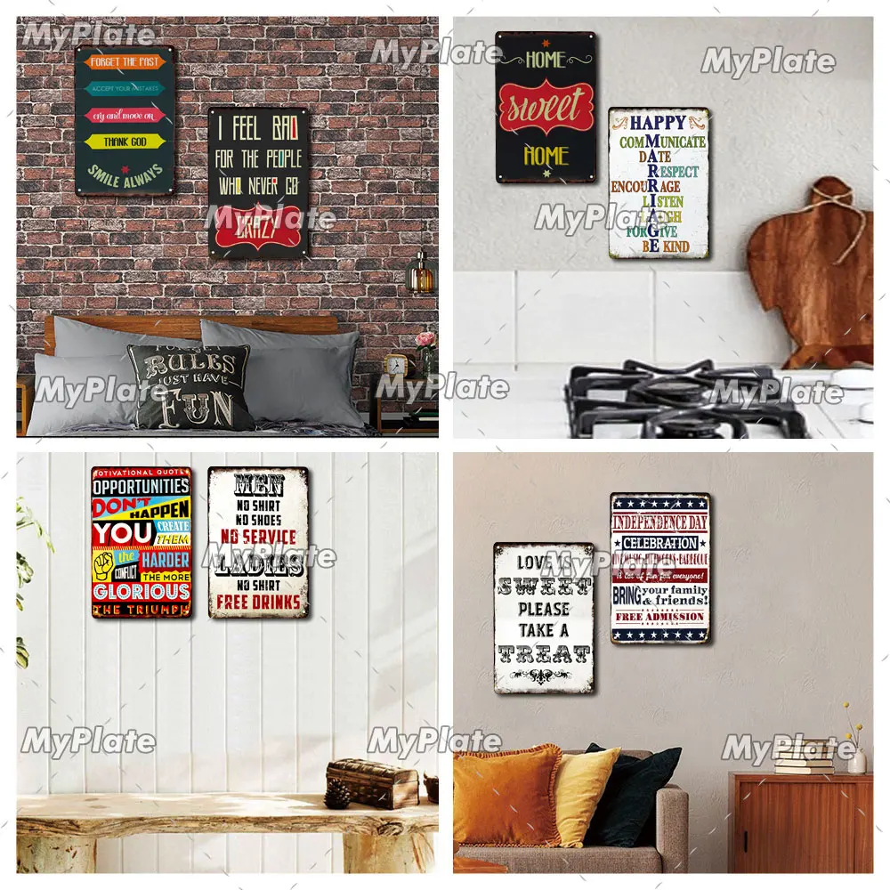 [MyPlate] Правила семьи металлический знак винтажная фотопластина Настенный декор
