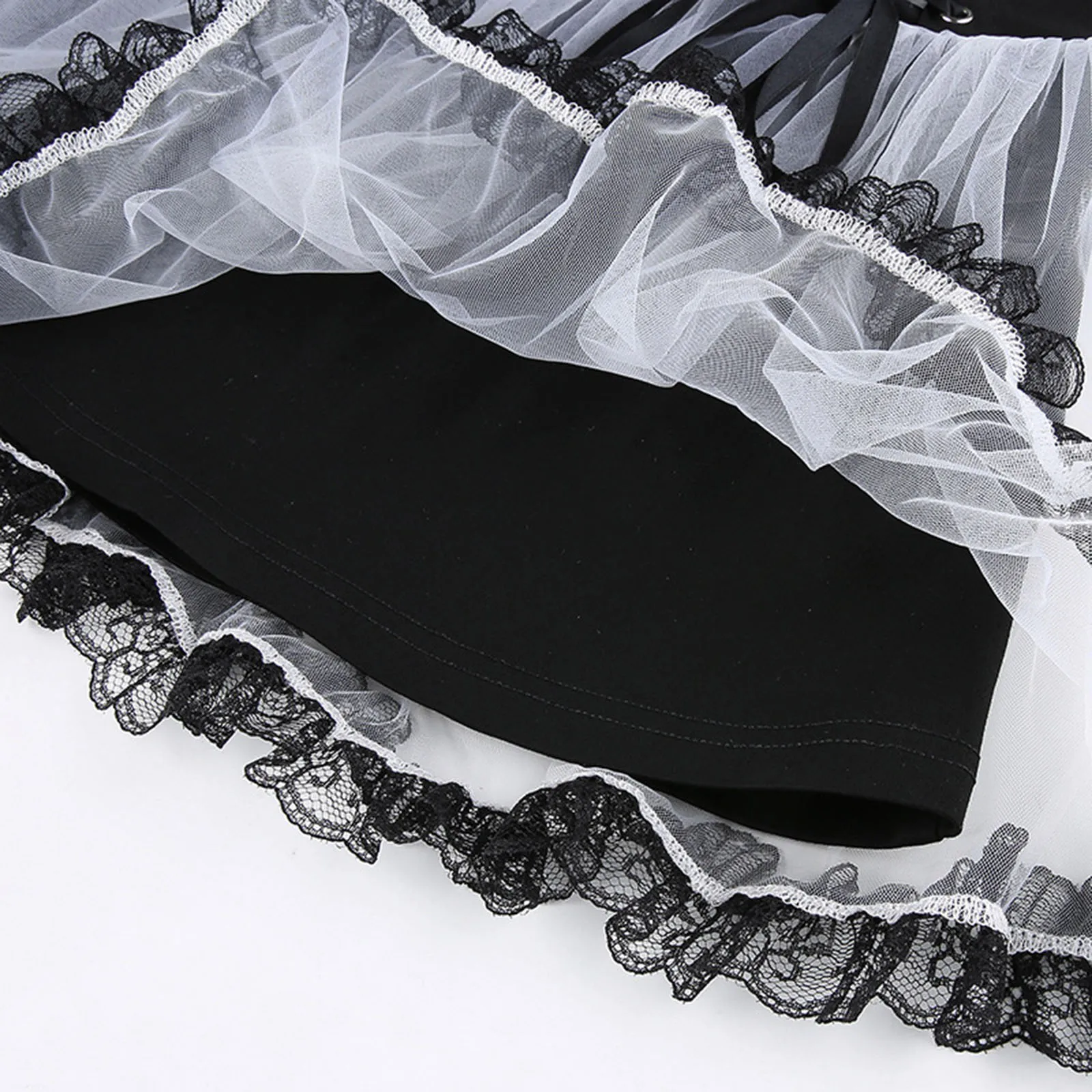 Женская Милая юбка с кружевной отделкой двойной Слои плетением в стиле пэчворк