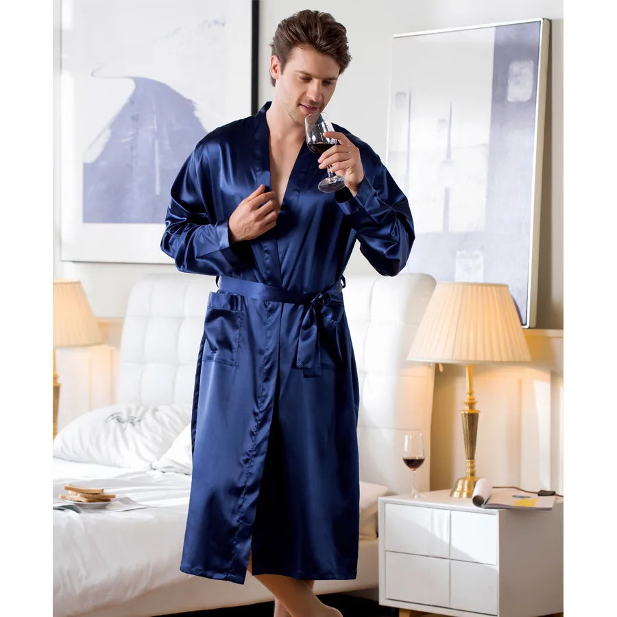 Silk Robe for Men Vintage Nightgowns Mid-length Cardigan Nightgown Men Robe Sleepwear for Men  Luxury Robe