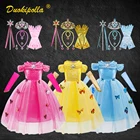 Детское платье принцессы Аврора, Костюм Золушки на Хэллоуин, красивое платье для девочек, кружевное пушистое бальное платье с бабочками и цветами для девочек