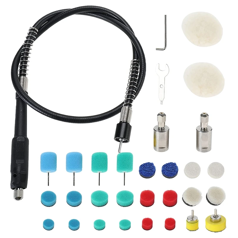 

31PCS Mini Buffing Polishing Pads, Mini Detail Polisher Pads, Mini Polisher Tool with 1 Flexible Shaft Attachment