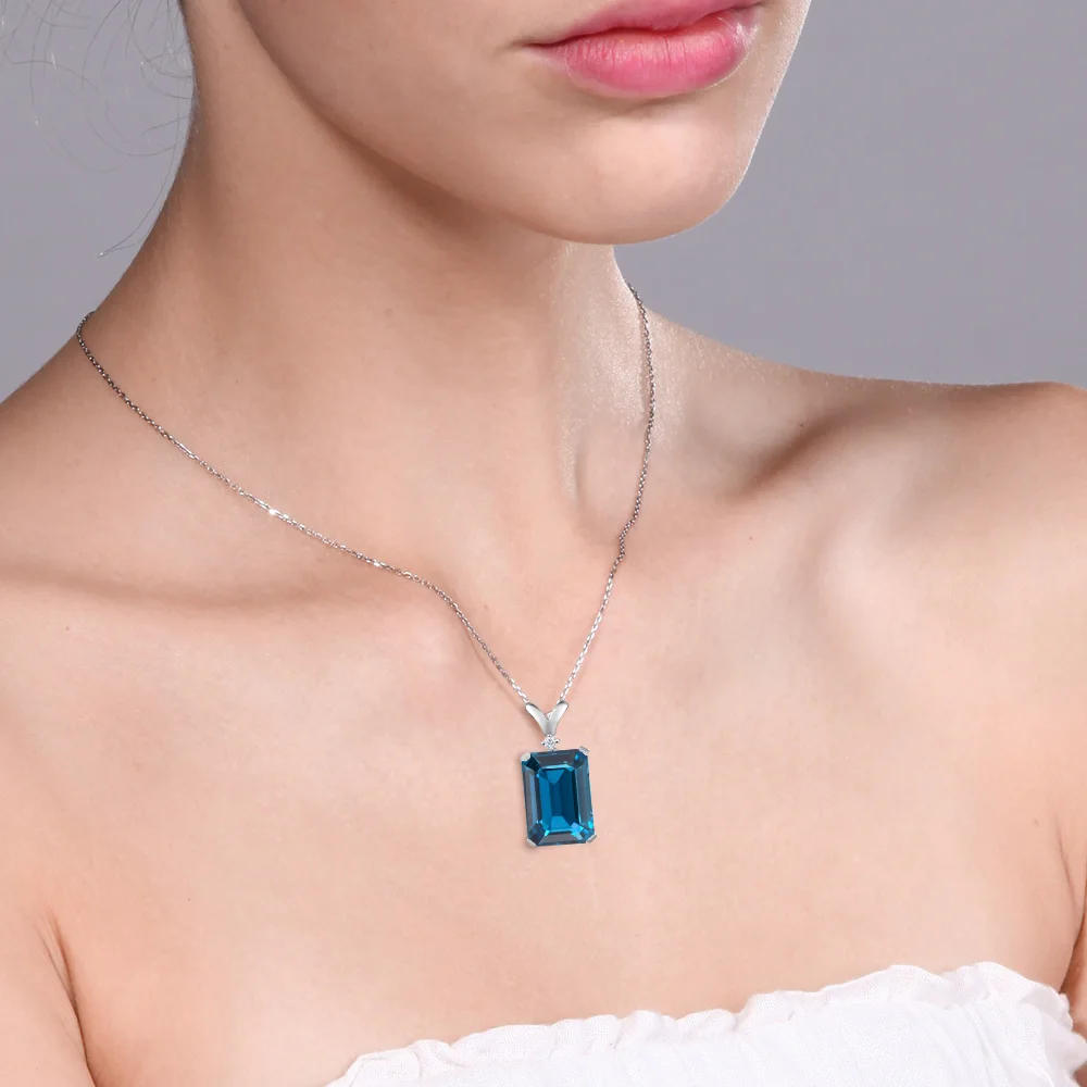 GemStoneKing 8 52 Ct Изумруд натуральный Лондон Голубой топаз белый бриллиант 925 Серебро