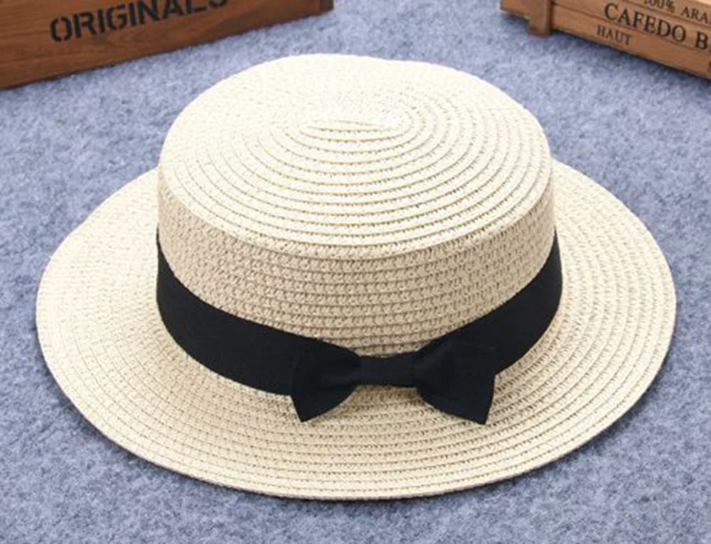 Детская соломенная шляпа с бантом летняя Солнцезащитная для отпуска Пляжная