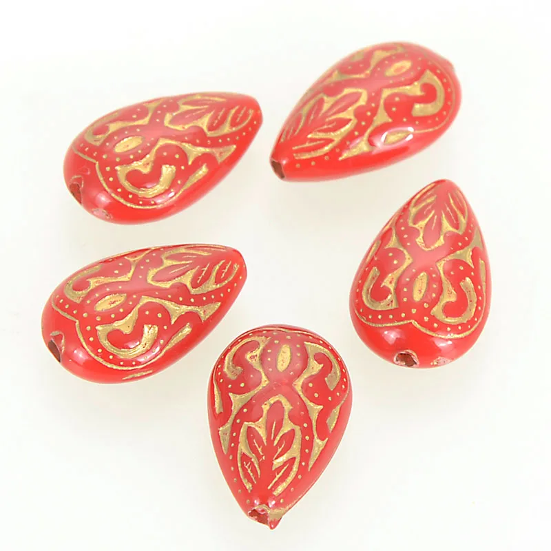 Red with Gold Miasol 100 шт Ретро Винтажные акриловые каплевидные бусины в форме капли Античного Дизайна для рукоделия, аксессуары для изготовления ювелирных изделий - Цвет: Red with Gold
