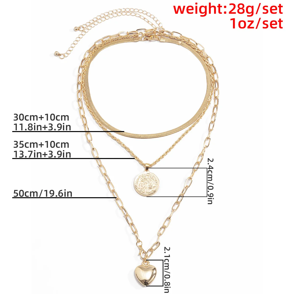 

Punk Gilded Portrait Coin Heart Pendant Necklace Women's Cuban Multilayer Layered Thick Chain Necklace Women's Gothic Jewelry