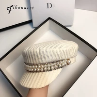 fibonacci spring summer hats for women fashion military hat thin knitted tassel pearl navy hat street outdoor travel berets cap