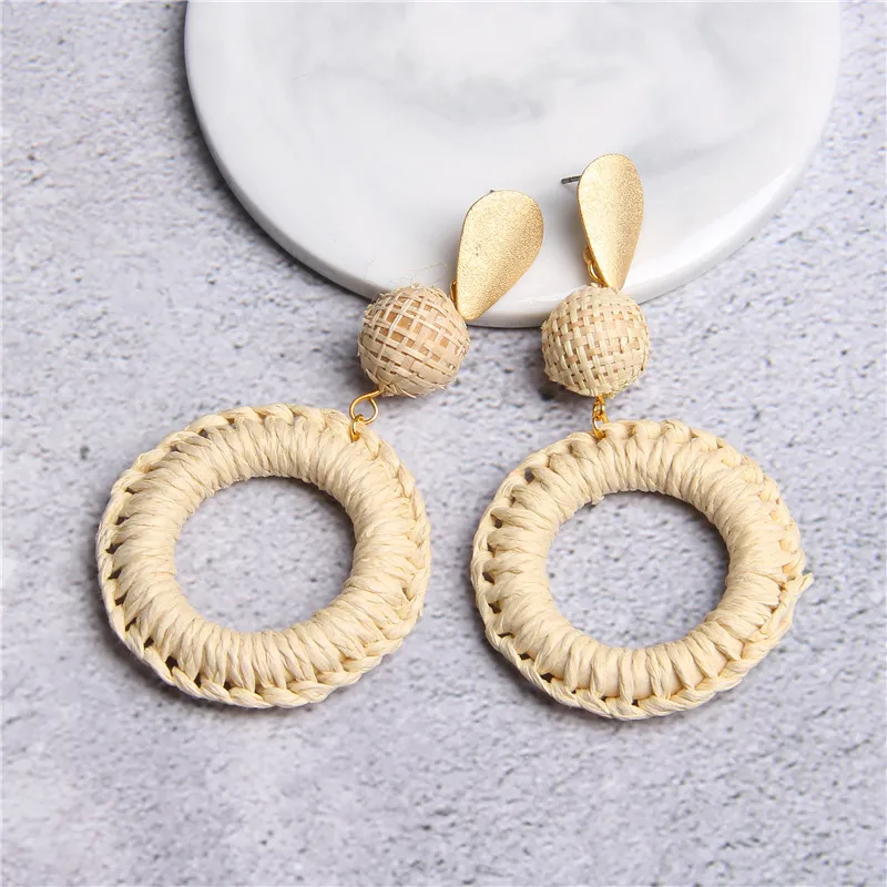 Серьги люстры из ротанга геометрической формы в стиле бохо для женщин и девочек