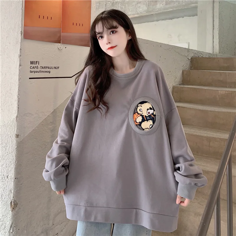 Худи в гонконгском стиле хип-хоп с медведем женский тонкий свободный уличный топ