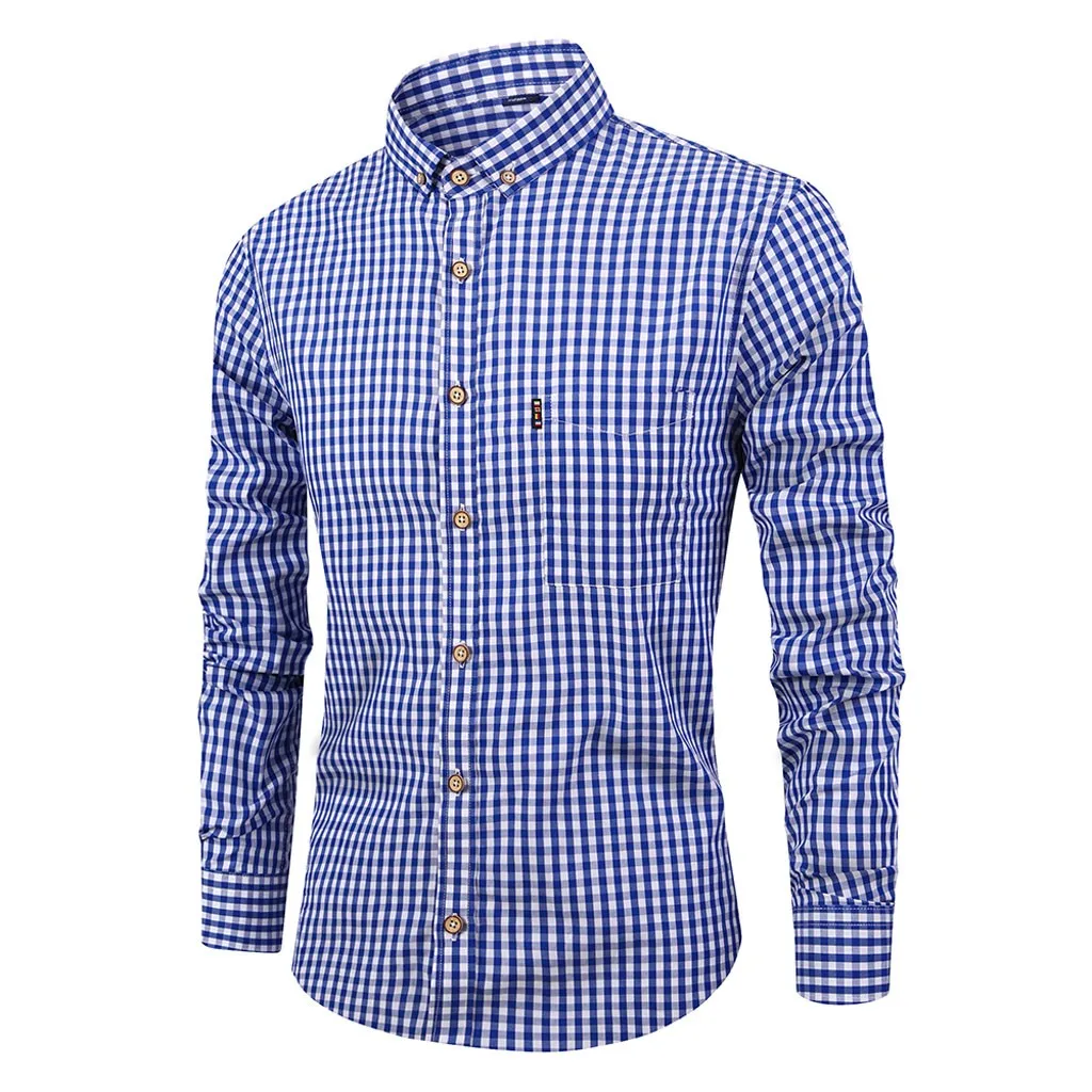 Dark Blue Camisa Masculina мужская рубашка с длинным рукавом и отложным воротником, Повседневная рубашка с рисунком в клетку, модная мужская Повседневная Базовая рубашка - Цвет: Dark Blue