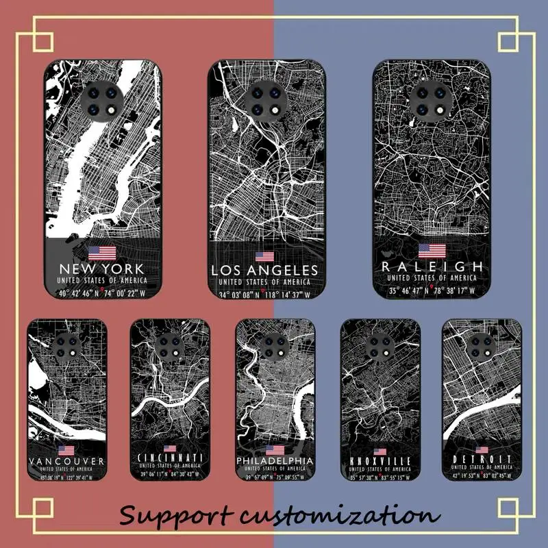 

New Yrok Los Angeles American City Map Phone Case For Xiaomi Redmi Note 8A 7 5 Note 8pro 8T 9Pro TPU for note 6pro
