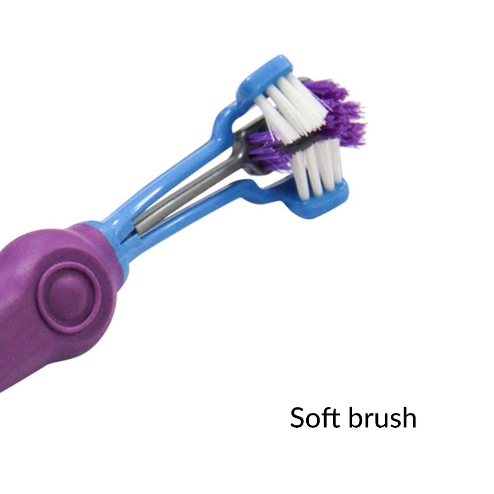 Зубная щетка для животных с тремя головками многоугольная Нескользящая ручка