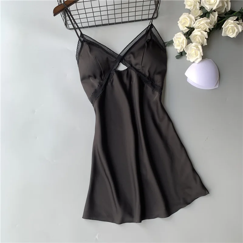 Женская атласная ночная рубашка с v-образным вырезом однотонная тонкая