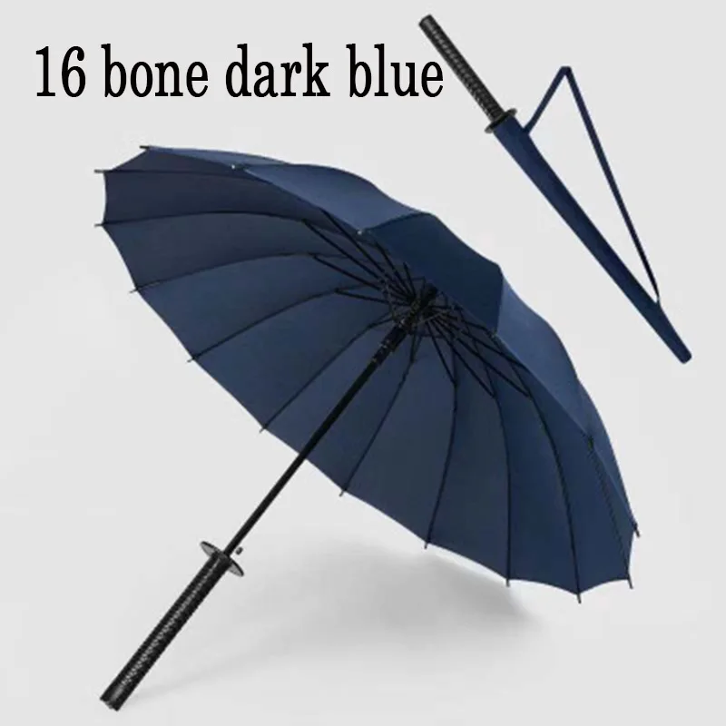 16 Bone dark blue Японский самурайский меч длинная ручка зонтик солнцезащитный водонепроницаемый Зонт Полуавтоматический зонт 8-24K Сильный ветрозащитный umbзон - Цвет: 16 Bone dark blue
