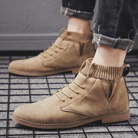 fashion autumn pointed men martin boots comfort flat slip on ankle boots men high top socks suede casual shoes hombres botas