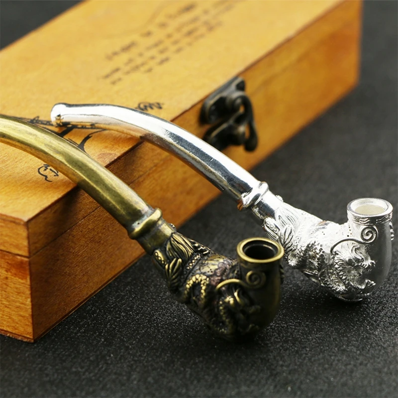 Antique Bronze Copper Smoking Pipe Dragon Cigarette Holder Brass Sculpture Bent Tobacco Tube Home Ornament Decoration | Дом и сад