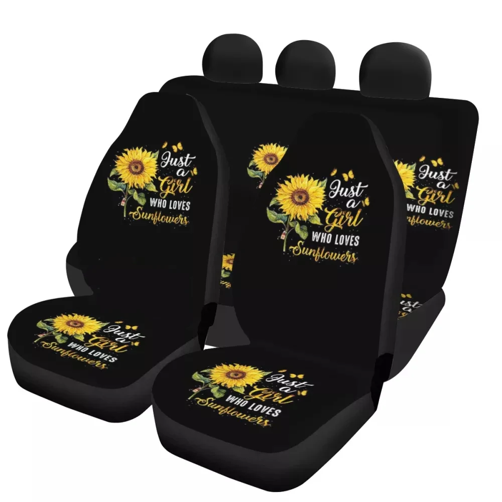 

PinUp Angel Sunflower Pattern Polyester Fabric Car Interior Decor Anti-Slip Front&Rear Vehicle Seat Cushion Elastic Seat Covers