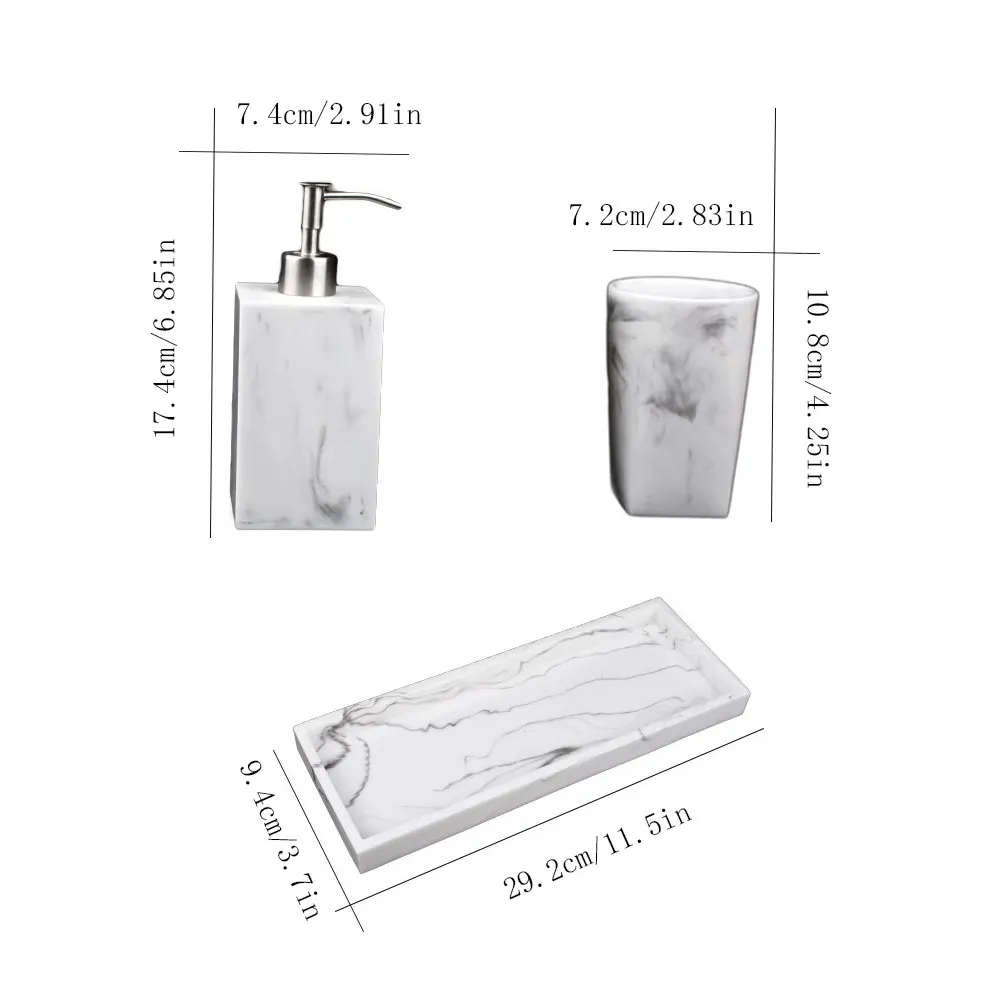 

4PCS Bathroom Accessory Set Marble Look Washroom Lotion Bottle Mouthwash Cup Soap Dispenser Toothbrush Holder Kit
