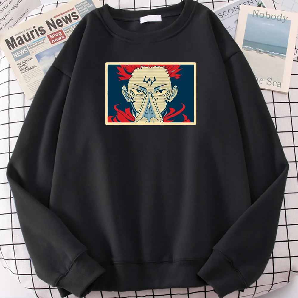 

Women Hoody Anime Jujutsu Kaisen Ryomen Sukuna Print Clothe Female Casual O-Neck Fitted Fleece Warm Woman Hoodie 1Pc Custom Made