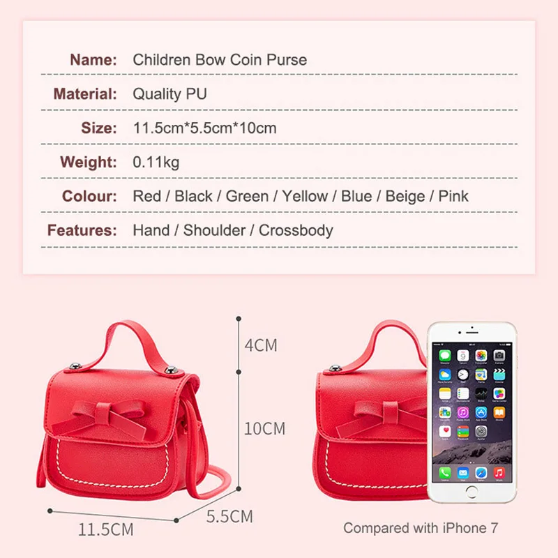 Fashion Children's Coin Purse Handbag PU Leather Cute Girls Mini Bowknot Handbags Lovely Boy Kids Small Crossbody Shoulder Bags