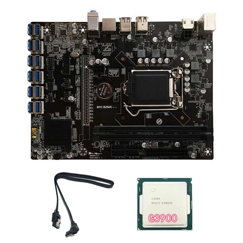 Материнская плата для майнинга BTC B250C с процессором G3900 + кабелем SATA графический
