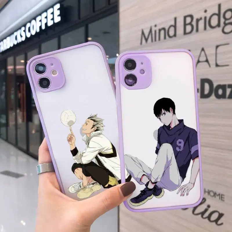 

Haikyuu Hinata Anime Phone Case For iPhone 13 12 11 Mini Pro XR XS Max 7 8 Plus X Matte transparent Purple Back Cover
