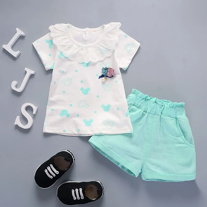 Комплект одежды для маленьких девочек BibiCola летняя Красная футболка с цветочным