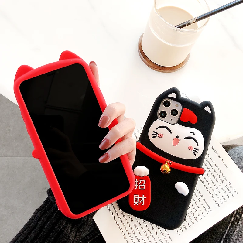 Мягкий чехол для iphone XS max Lucky Cat для iphone 11 pro max XR X 6 7 8 plus Maneki Neko праздничный мягкий чехол для телефона маленький колокольчик