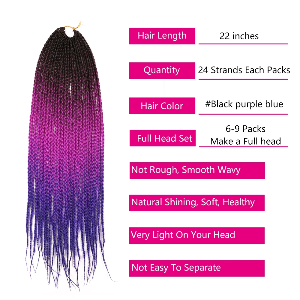 Косички для наращивания волос 22 дюйма черные фиолетовые розовые 24 корня|Косы с