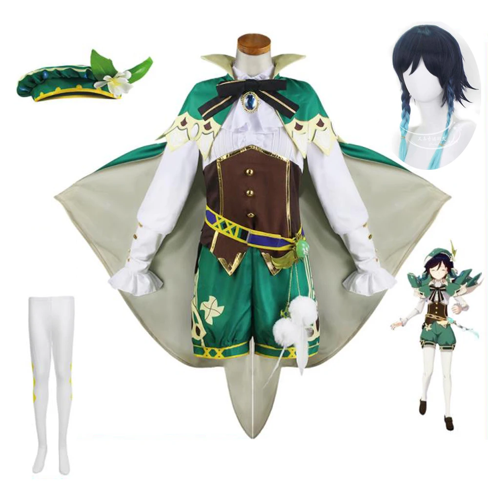 Hot Game Genshin Impact Venti Cosplay Costume Party Dress Women Halloween Carnival Christmas Gift Suit Full Set Wigs Hat Cloak |