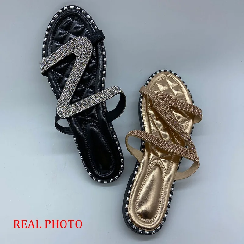 Сланцы стразы женские пляжные шлепанцы с кристаллами блестящие сандалии без